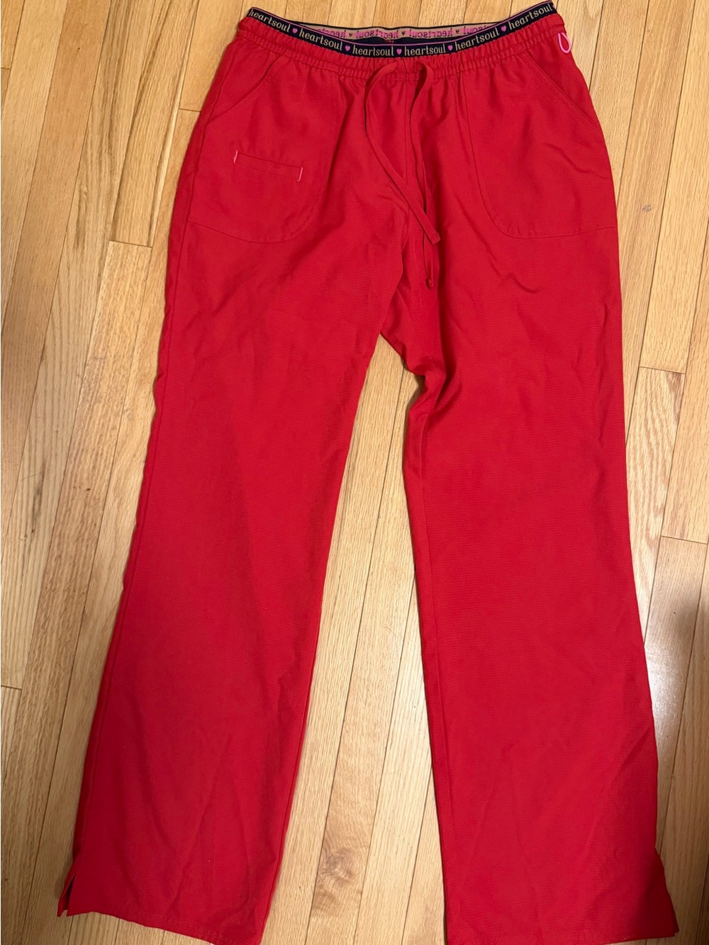 HeartSoul Red Scrub Pants with Black Logo Waistband